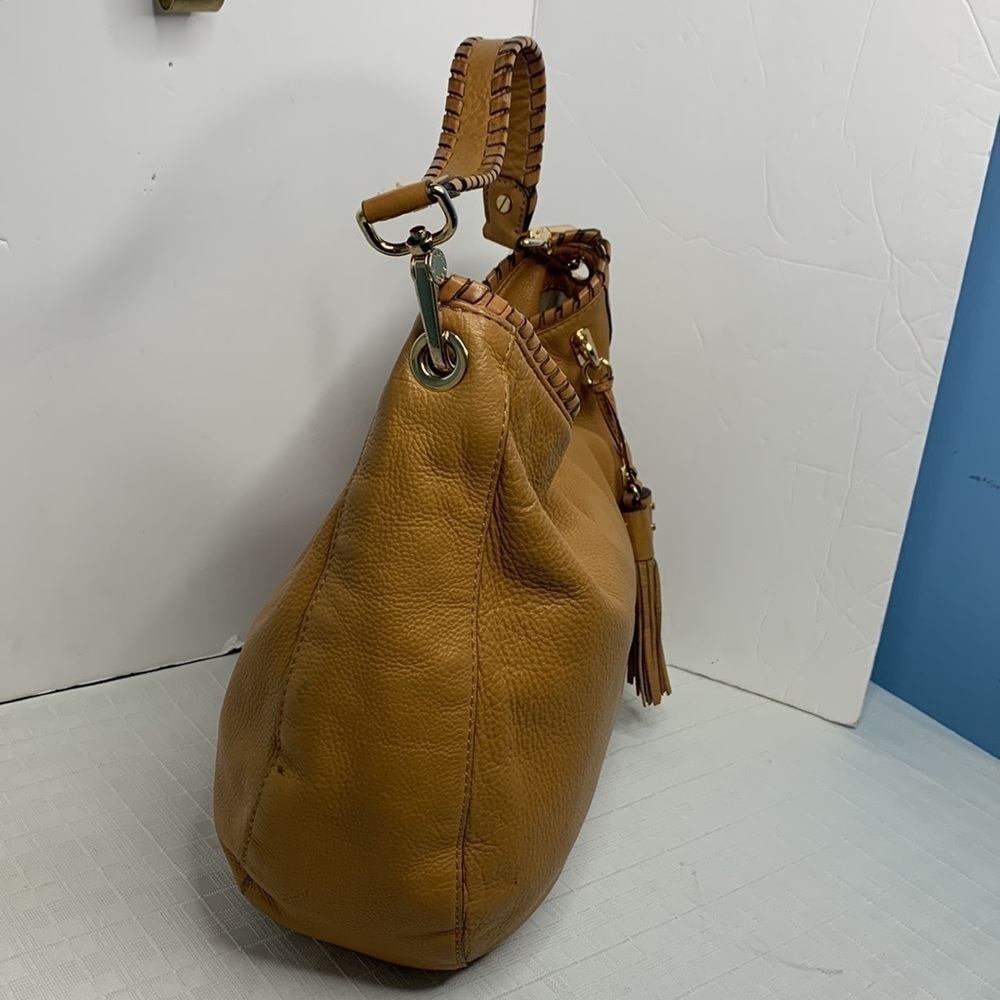 MK Michael Kors Brown Leather Whipstitch Large Hobo Shoulder Bag Gold Hangtag - Picture 3 of 9